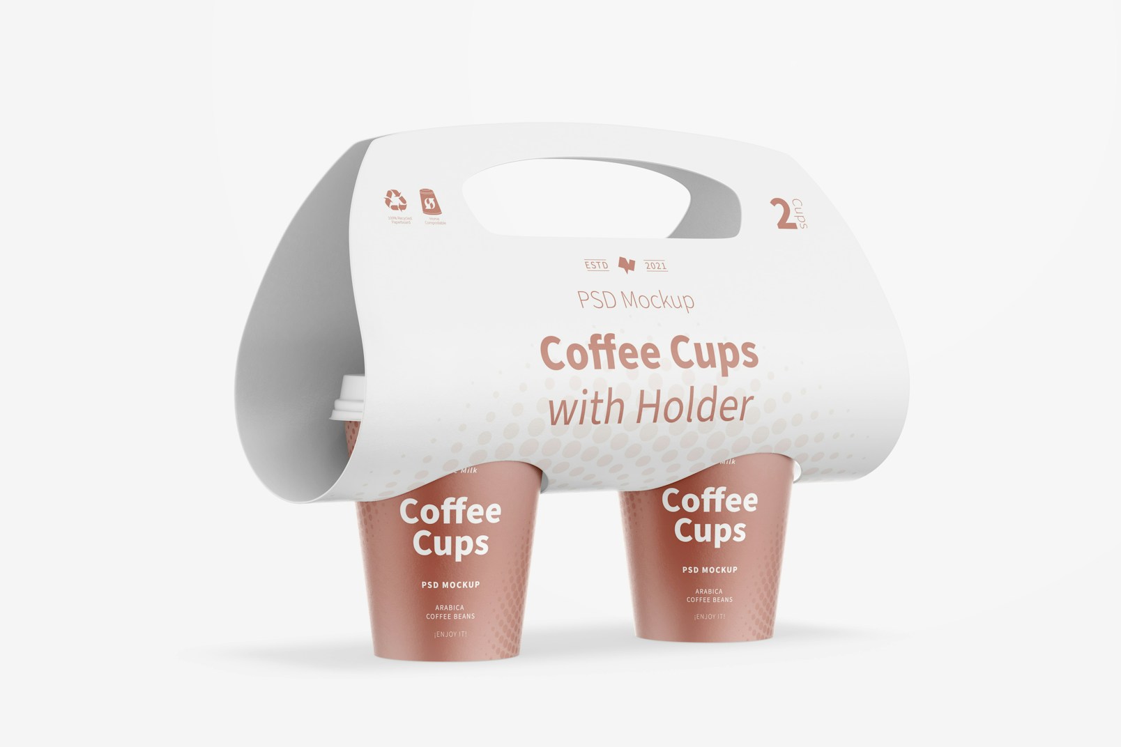 Coffee Cups with Holder Mockup, Perspective
