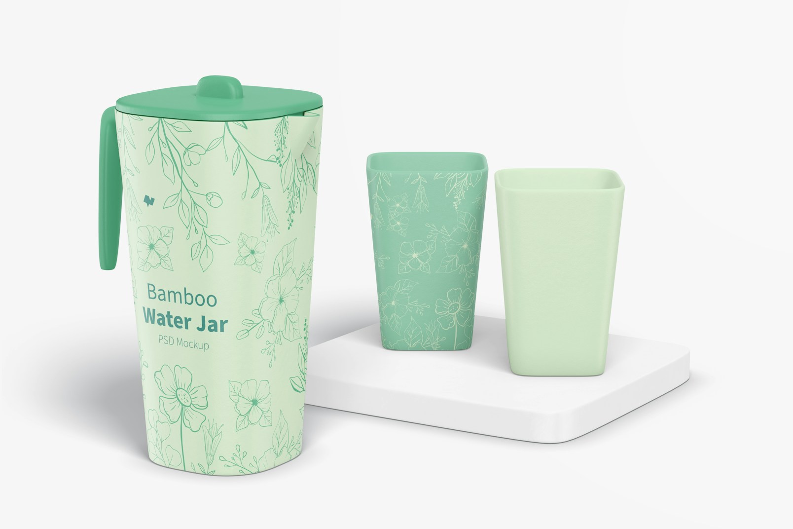 Bamboo Fiber Water Jar with Glasses Mockup