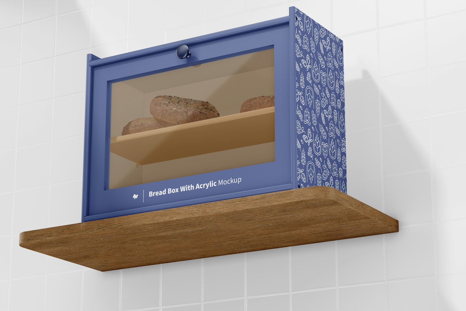 Bread Box with Acrylic Window Mockup, Low Angle View