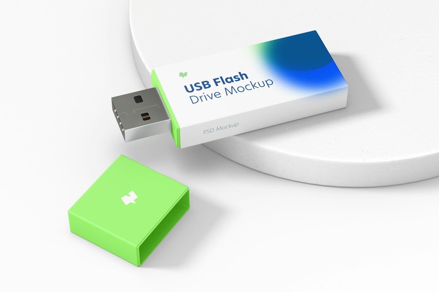 Plastic USB Flash Drive Mockup, Left View