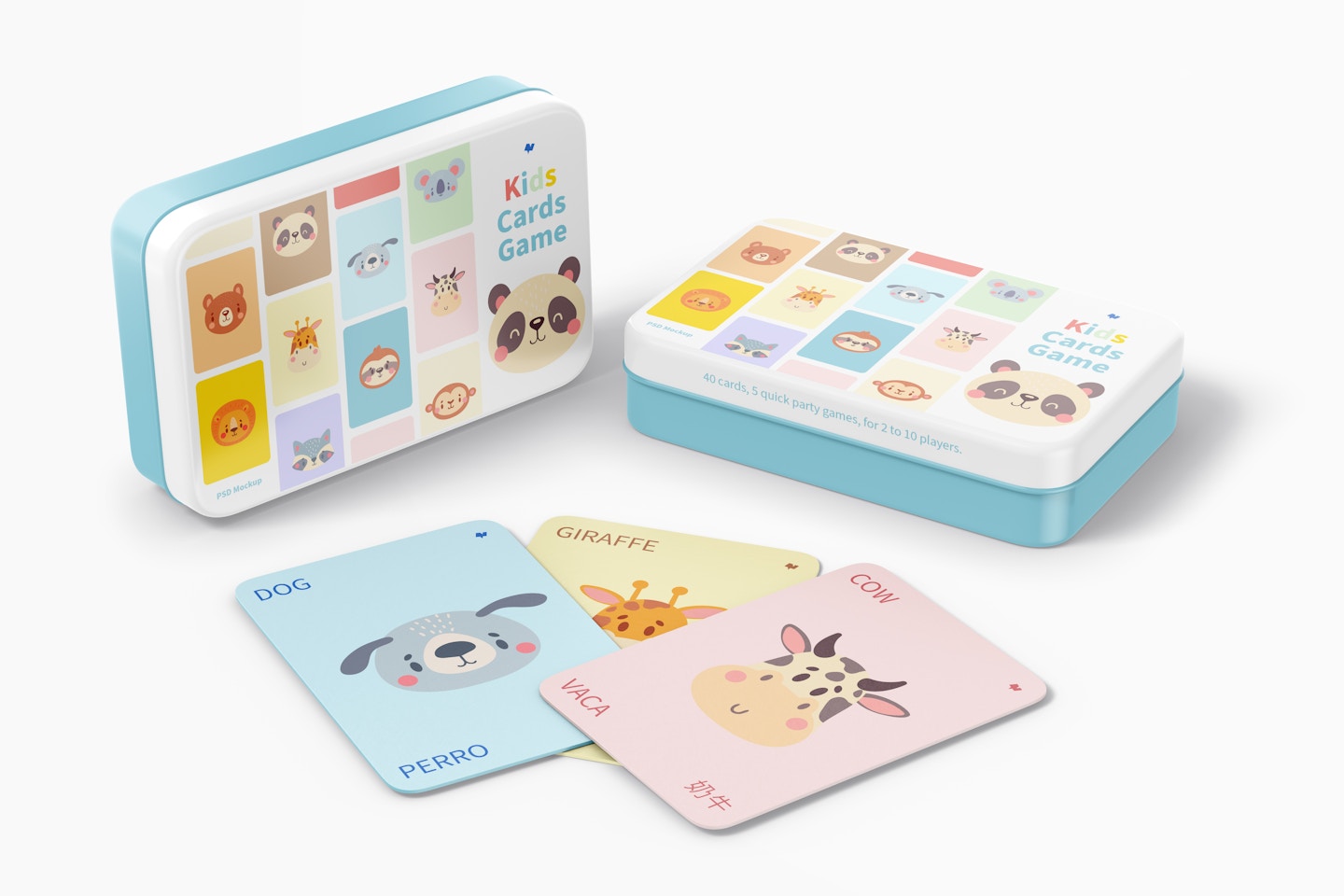 Kids Cards Game Mockup, Standing and Dropped