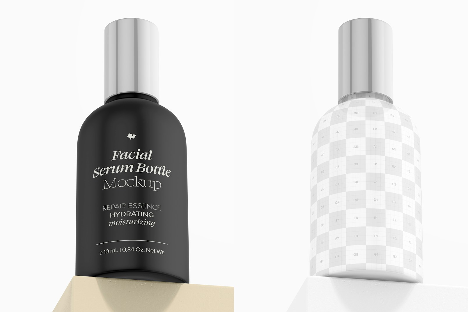 Small Facial Serum Bottle Mockup, Low Angle View