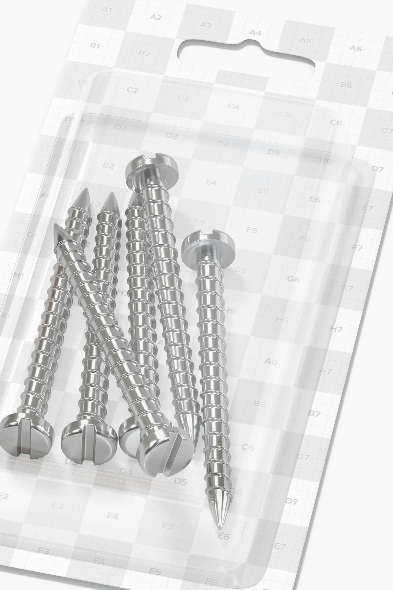 Maqueta de Tornillos en Blíster, Primer Plano Maqueta de Tornillos en Blíster, Primer Plano