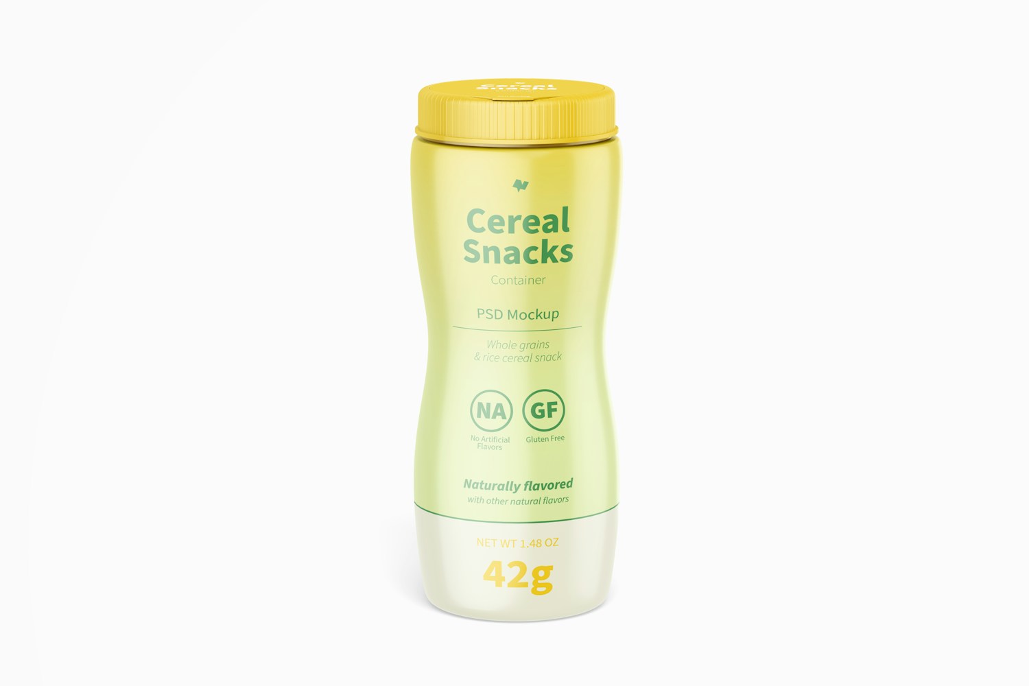 Cereal Snacks Bottle Mockup, Front View Cereal Snacks Bottle Mockup, Front View