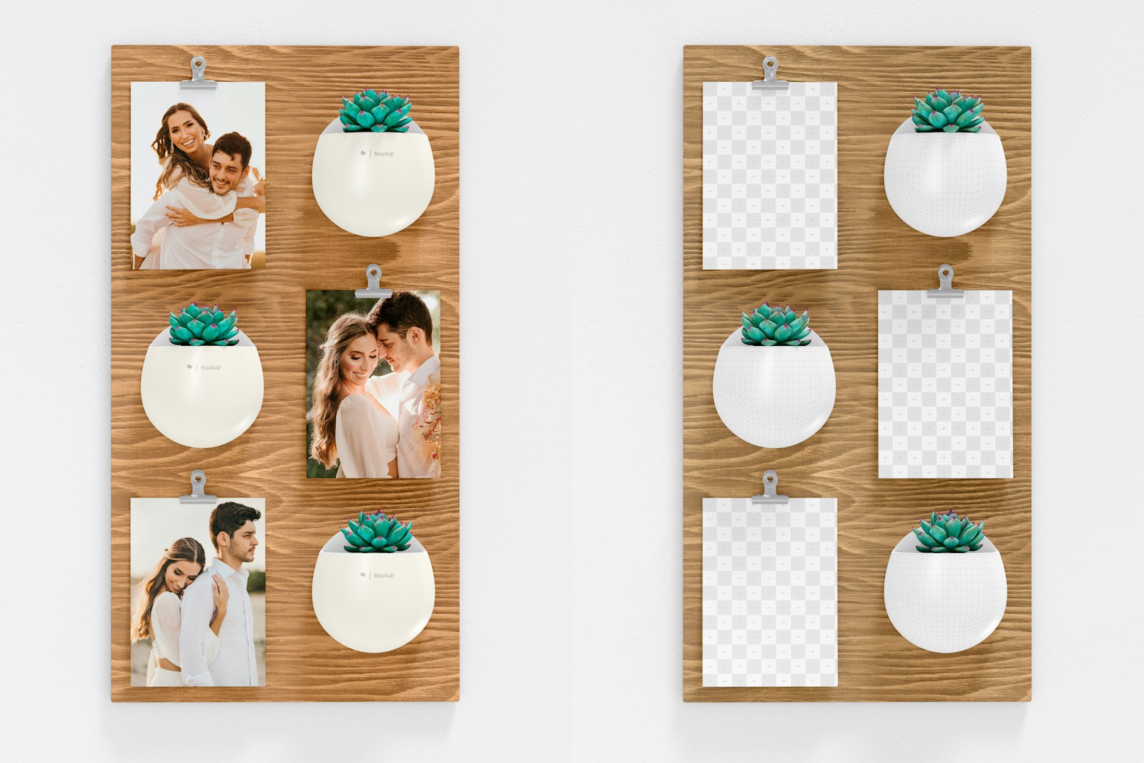 Rustic Photo Board with Pots Mockup, Front View