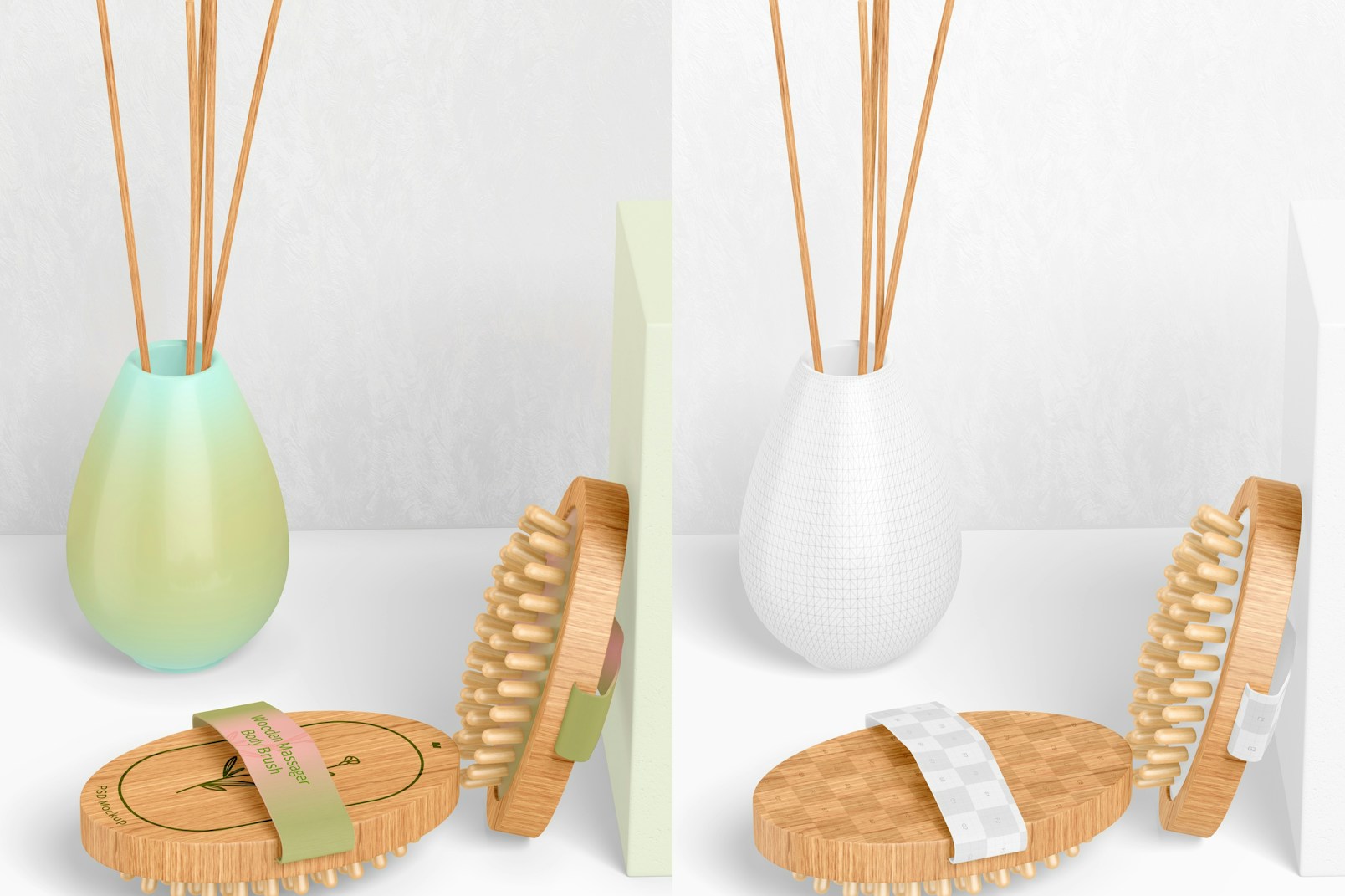 Wooden Massager Body Brushes Mockup, on Surface
