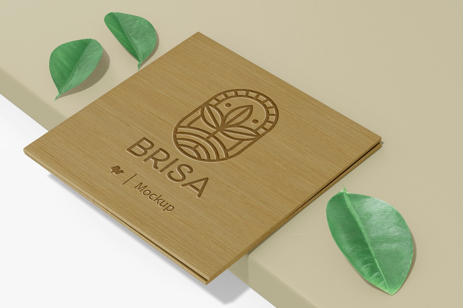 Square Bamboo Business Card Mockup, on Podium
