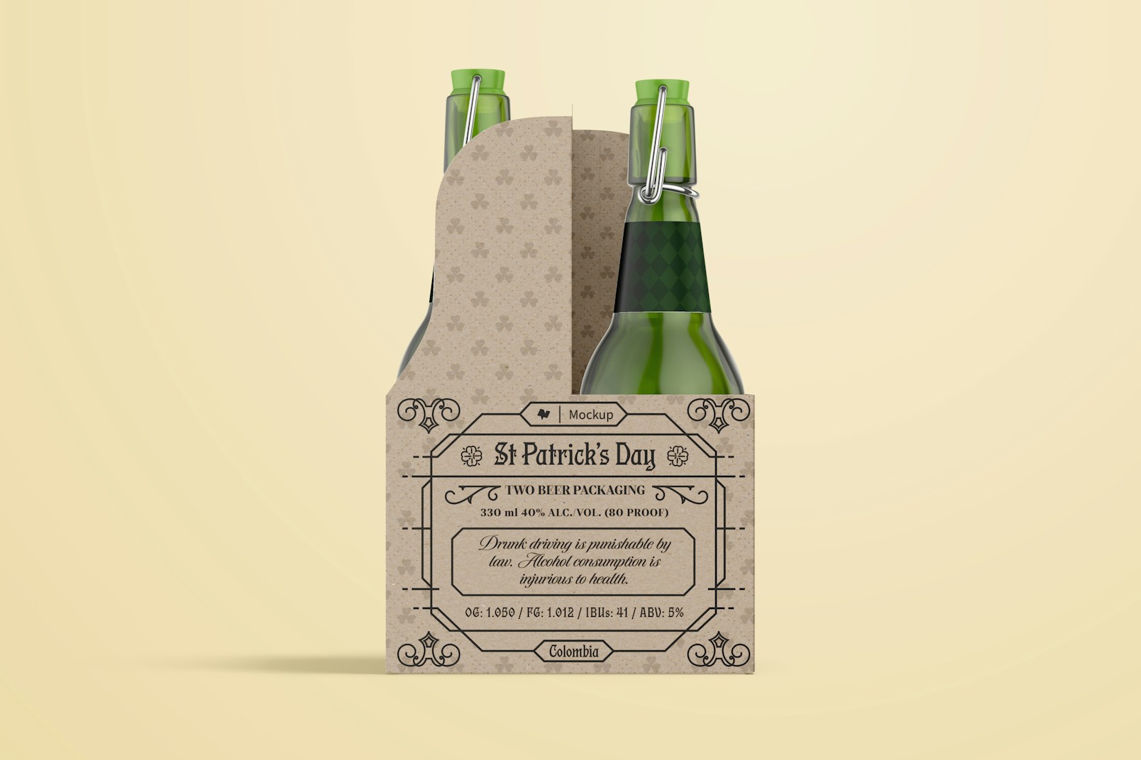 Two Beers Packaging Mockup, Front View