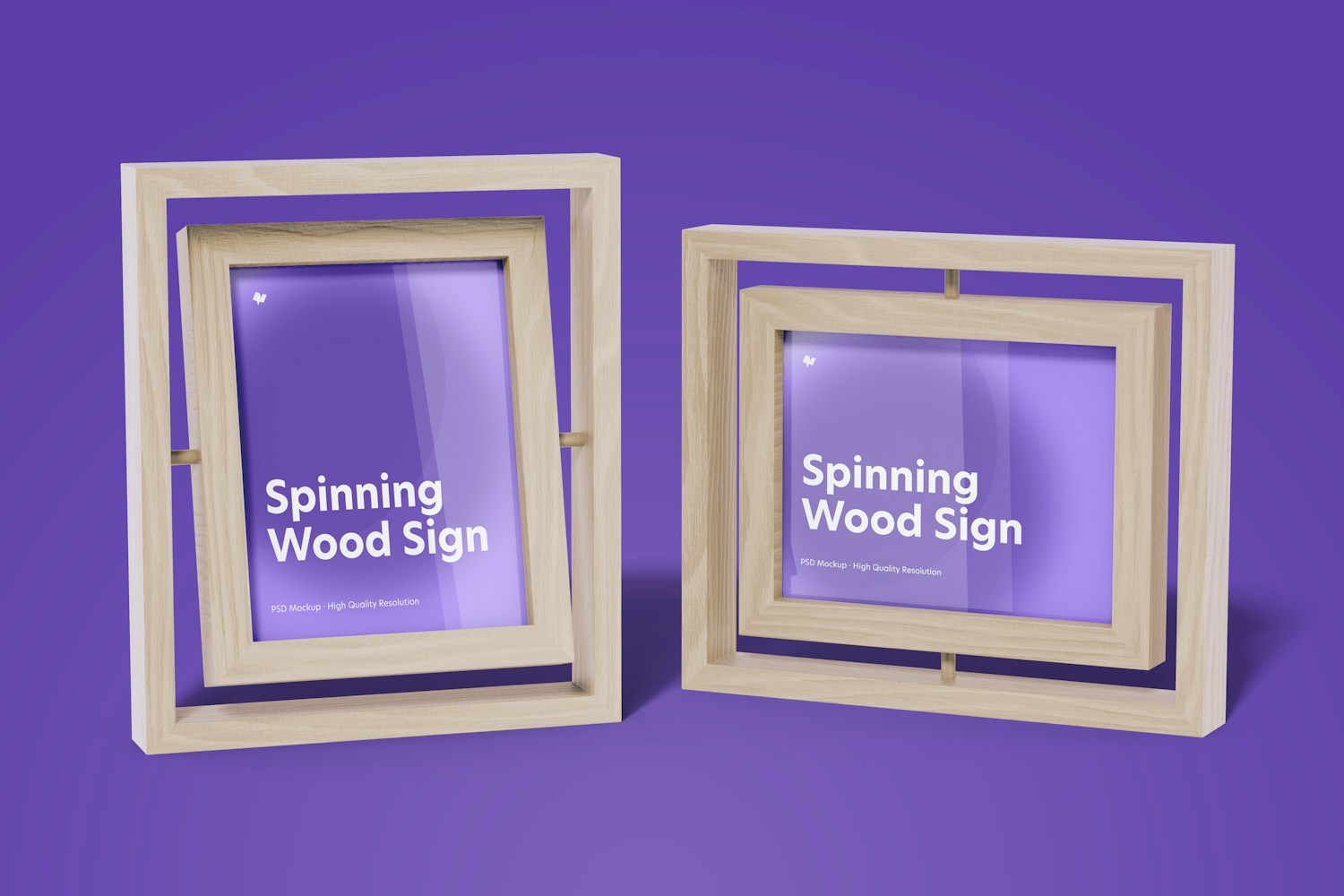 Spinning Wood Frame Signs Mockup, Front View