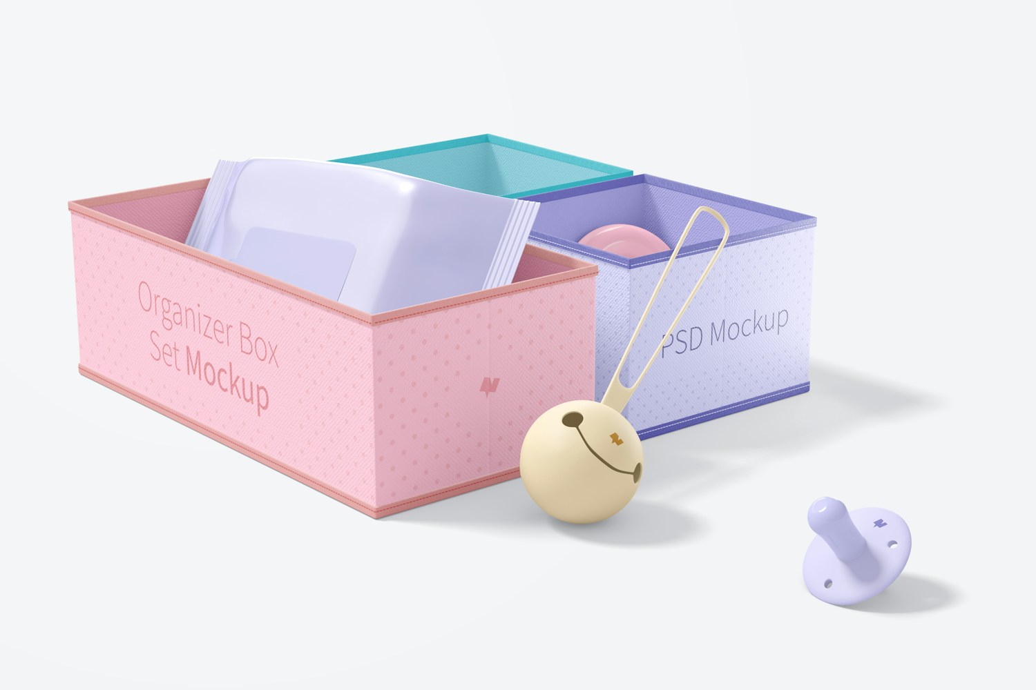Fabric Organizer Box Set Mockup, Perspective Fabric Organizer Box Set Mockup, Perspective