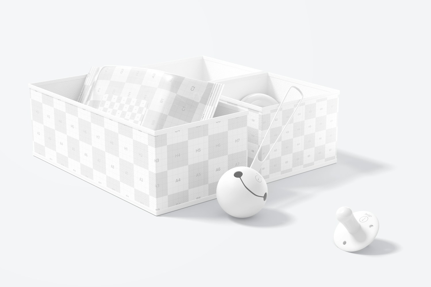 Fabric Organizer Box Set Mockup, Perspective Fabric Organizer Box Set Mockup, Perspective