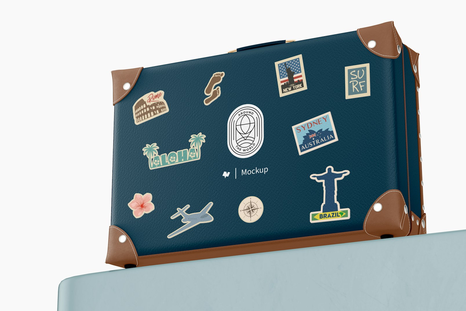 Vintage Suitcase Mockup, Low Angle View