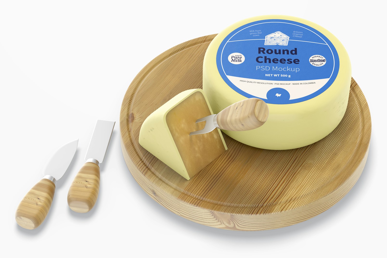 Round Cheese with Cheeseboard Mockup