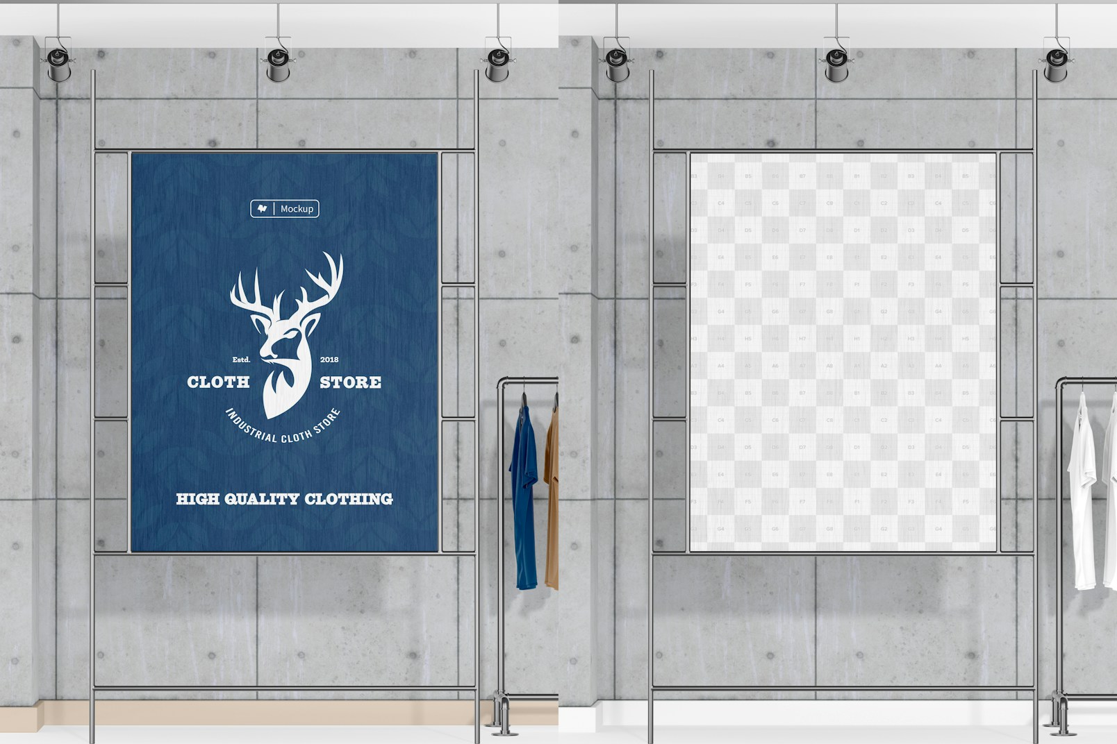 Industrial Clothing Exhibitor Mockup, Front View