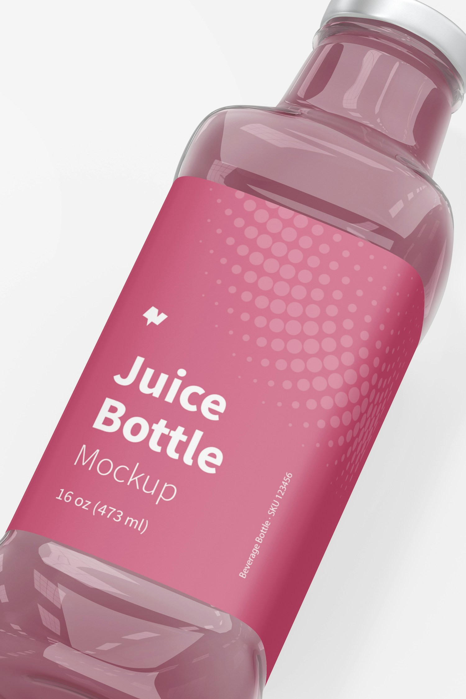 16 oz Glass Juice Bottle Mockup, Close Up