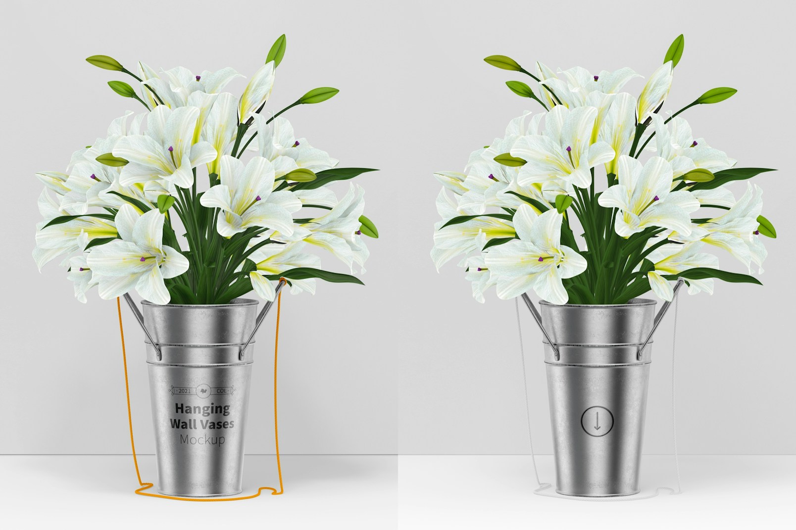 Hanging Wall Vase with Flowers Mockup