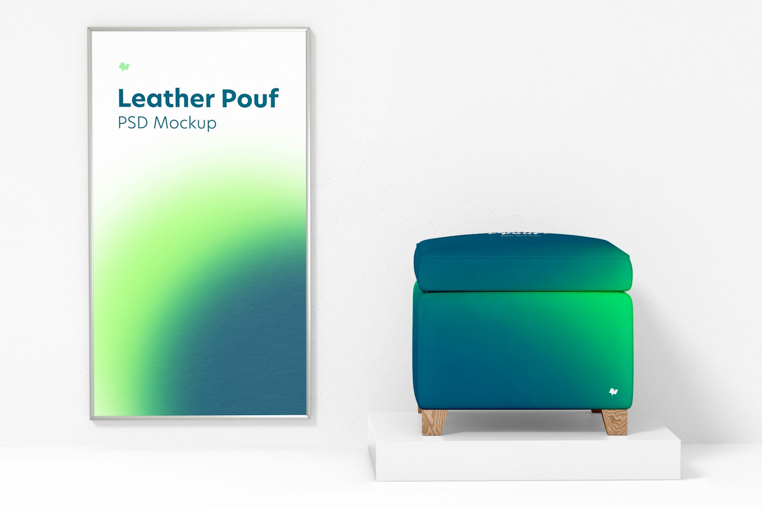 Maqueta de Puff de Cuero con Póster Maqueta de Puff de Cuero con Póster