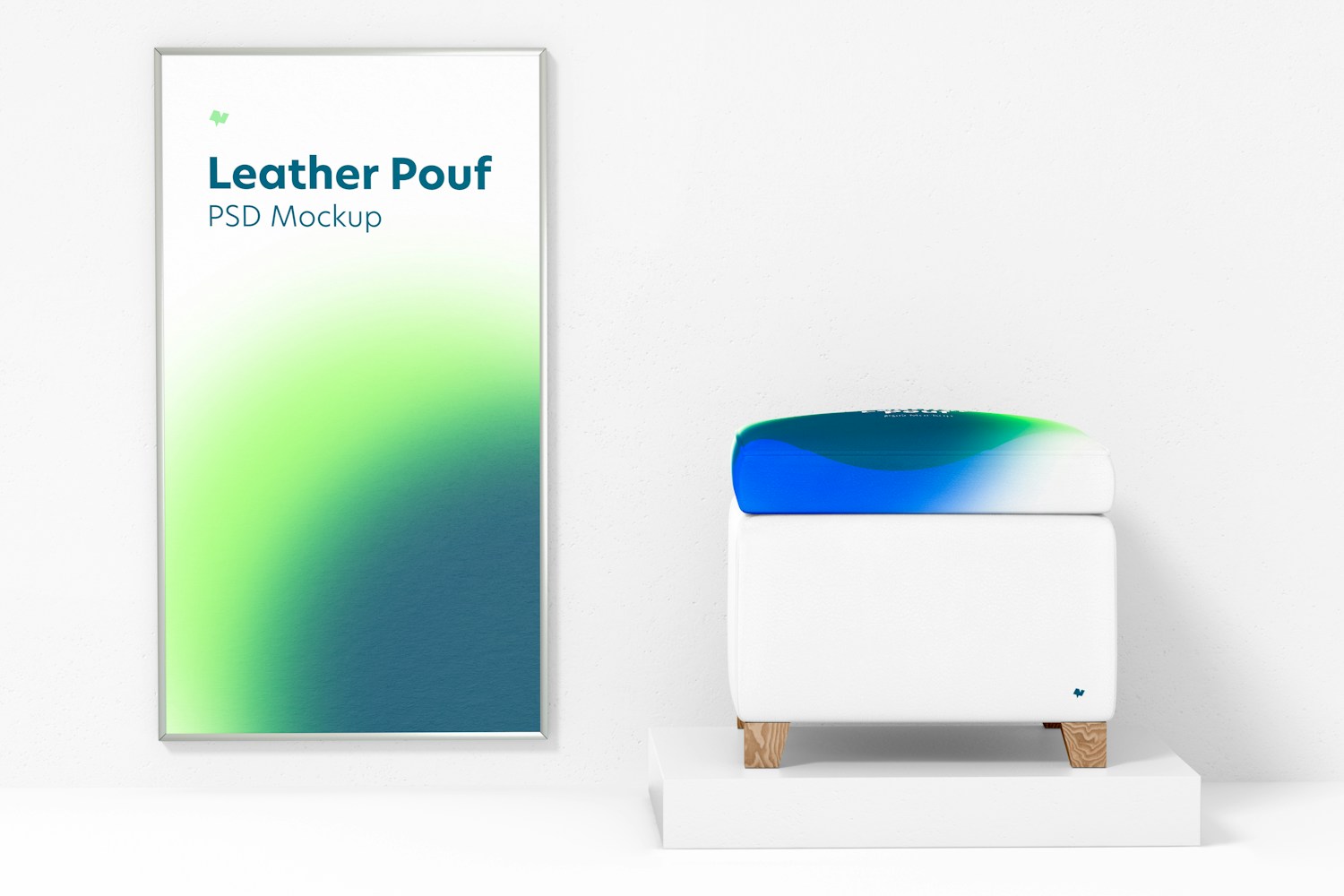 Maqueta de Puff de Cuero con Póster Maqueta de Puff de Cuero con Póster
