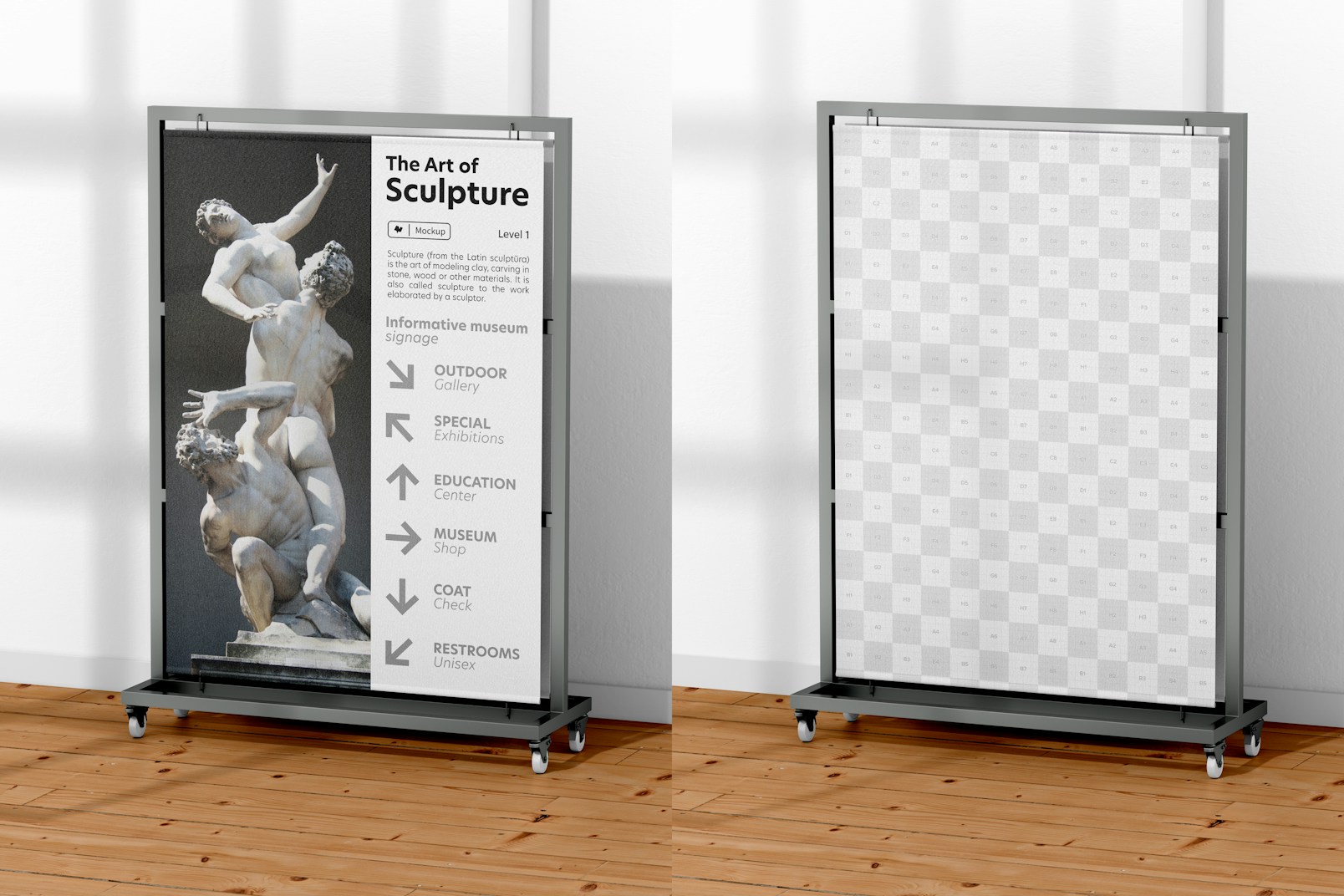 Exhibition Signage with Wheels Mockup, Right View