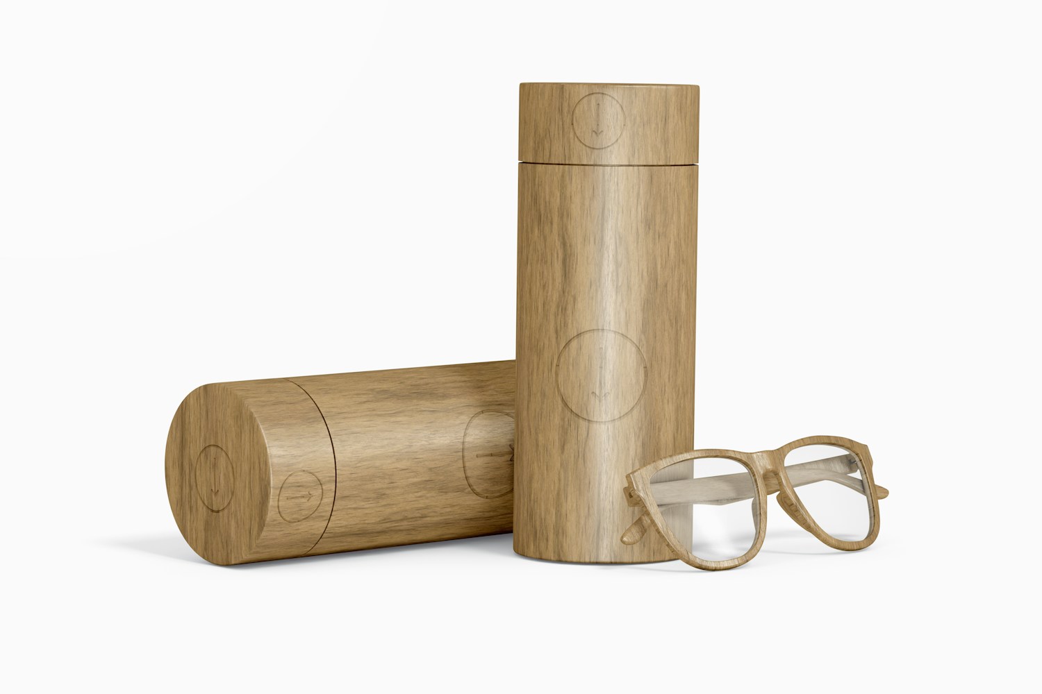 Bamboo Sunglasses Cases Mockup, Standing and Dropped
