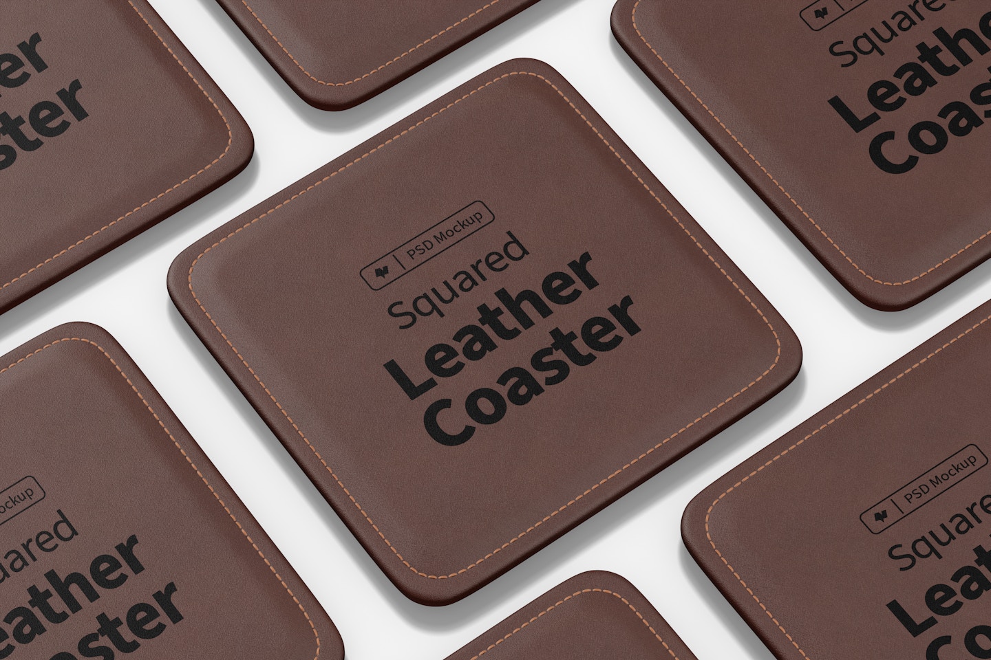 Squared Leather Coasters Set Mockup