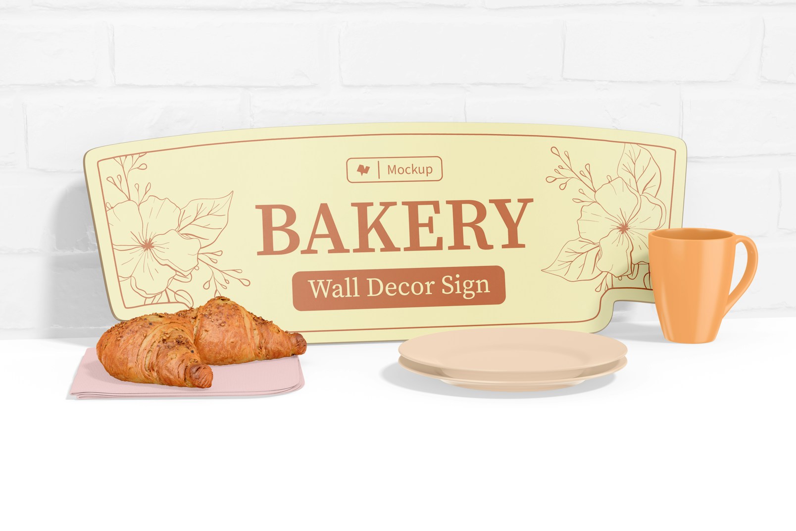 Bakery Wall Decor Sign Mockup, Hung on Wall