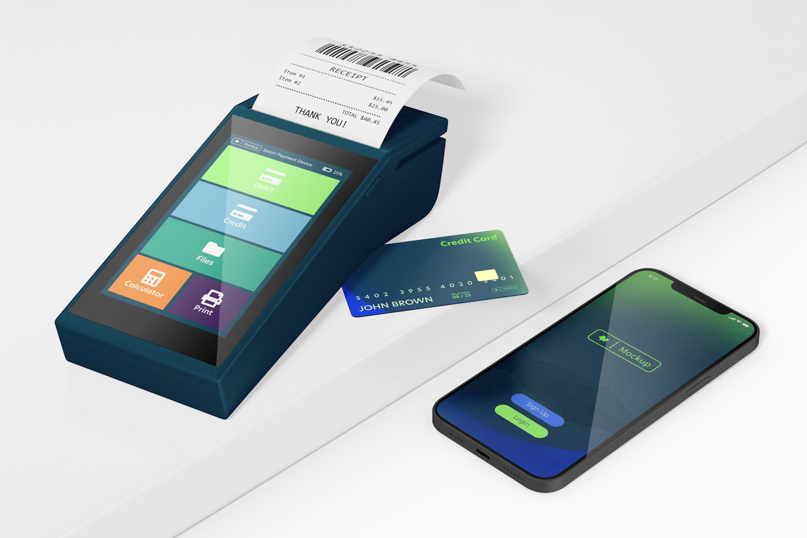 Smart Payment Device with Smartphone  Mockup