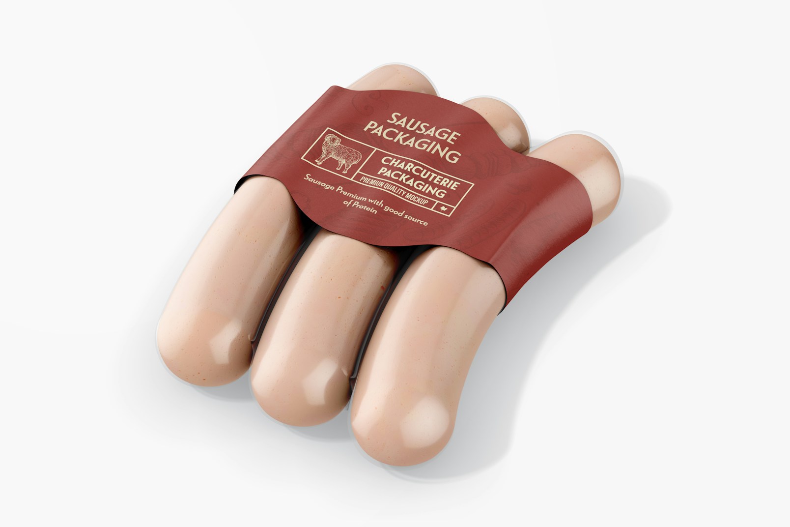 Sausage Packaging with Tag Mockup, Perspective