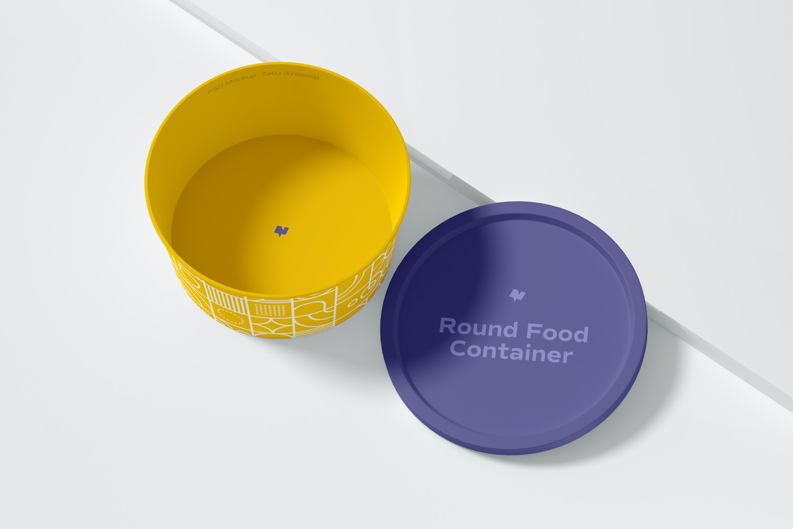 Round Plastic Food Delivery Container Mockup, Top View