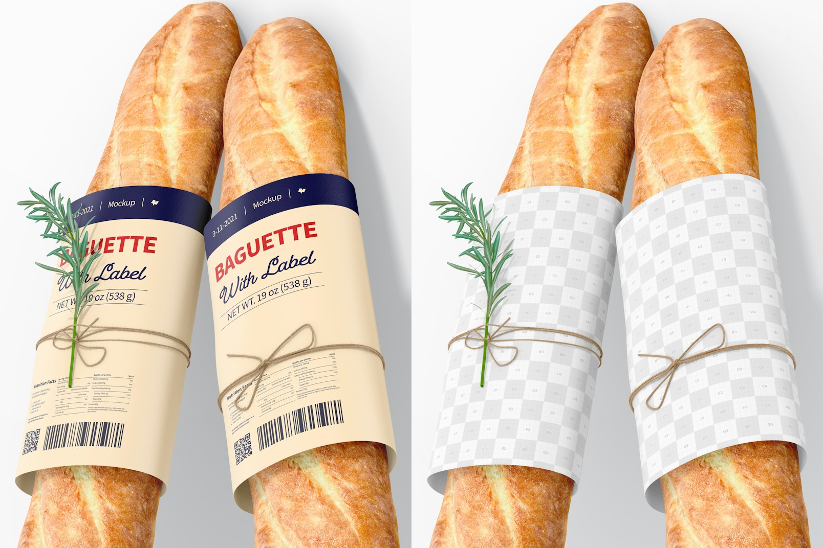 Baguettes with Label Mockup, Leaned
