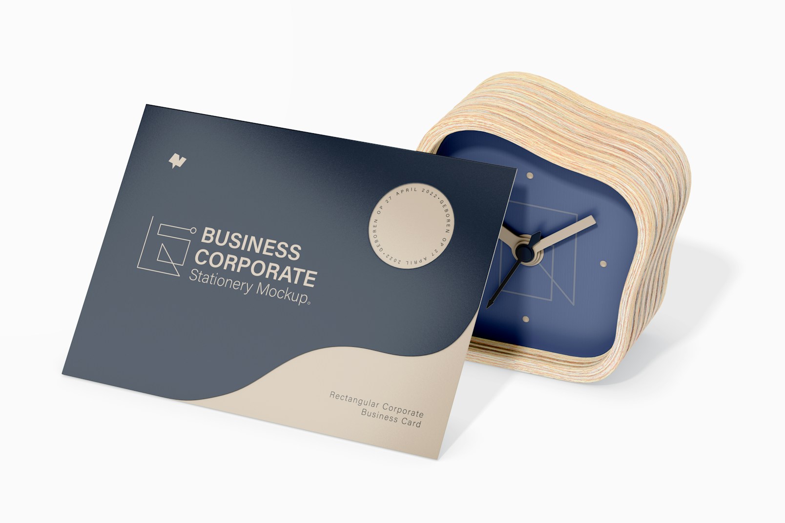 Rectangular Corporate Business Card Mockup, Leaned