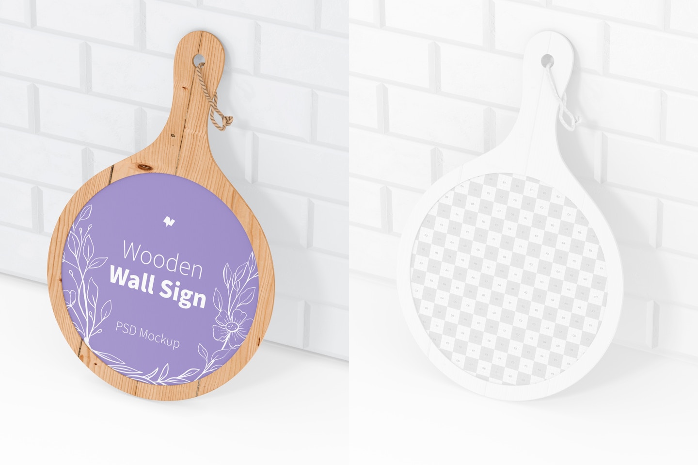 Wooden Wall Sign Mockup, Leaned
