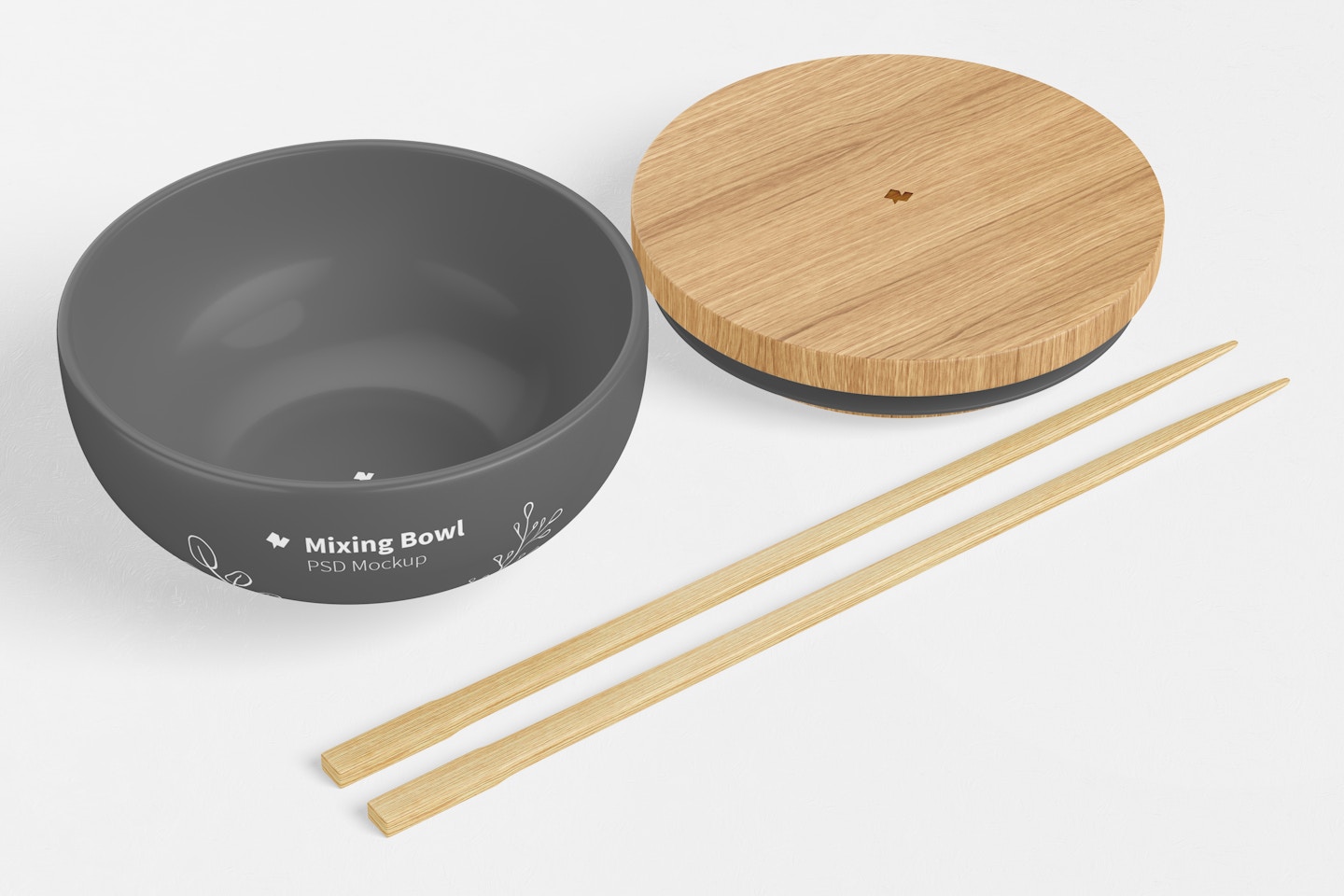 Ceramic Mixing Bowl with Chopsticks Mockup