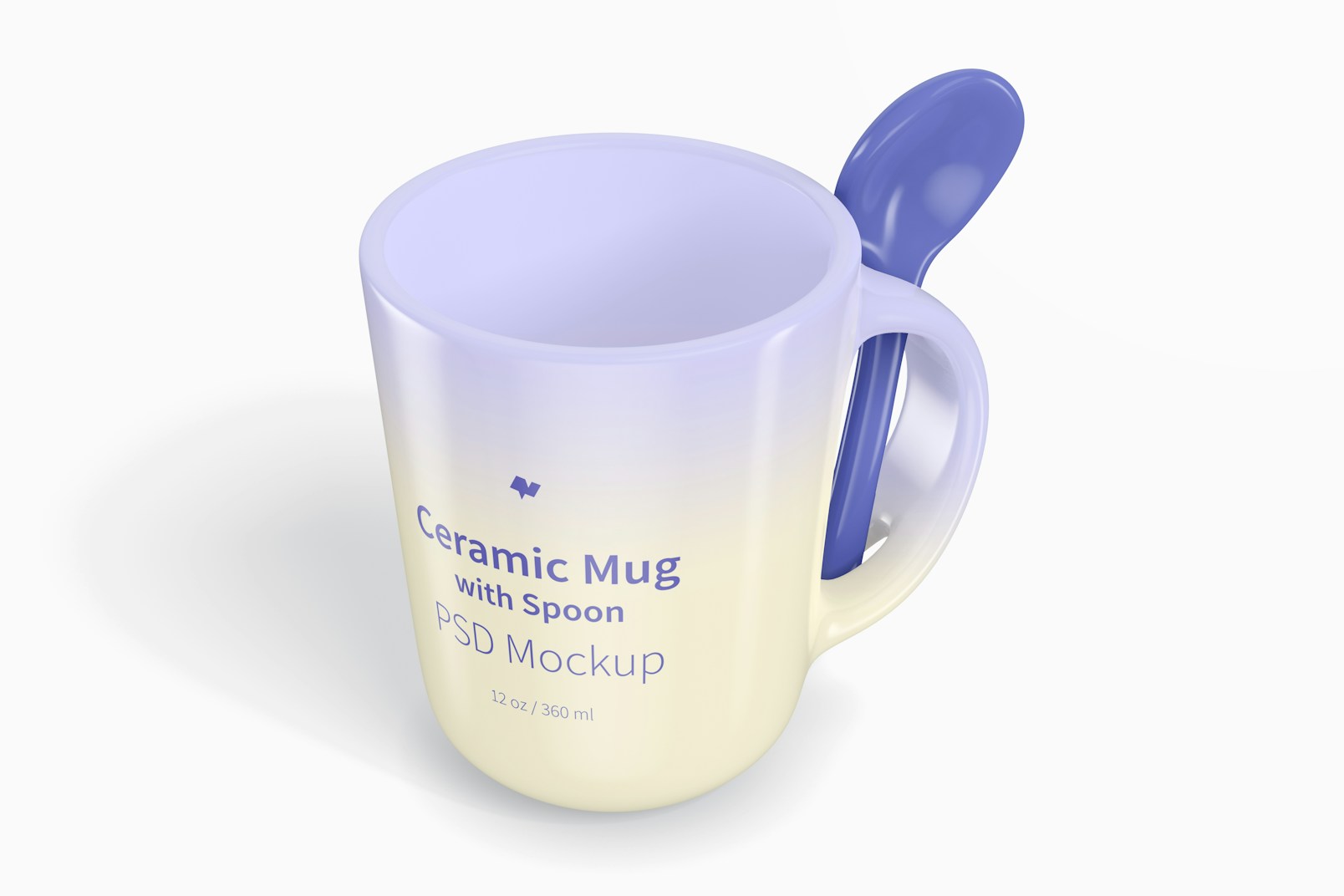 12 oz Ceramic Mug with Spoon Mockup, Isometric Left View