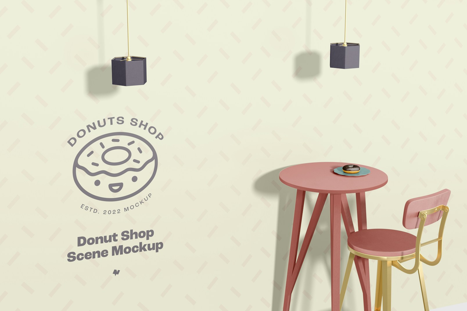 Donut Shop Scene Mockup, High Angle View