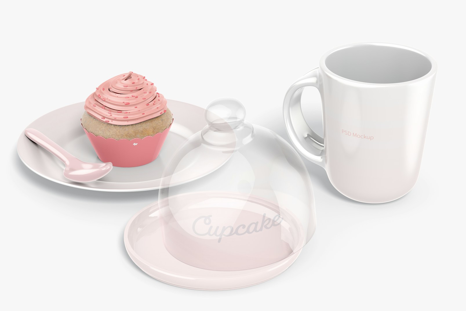 Cupcake Stand with Dome Lid with Mug Mockup