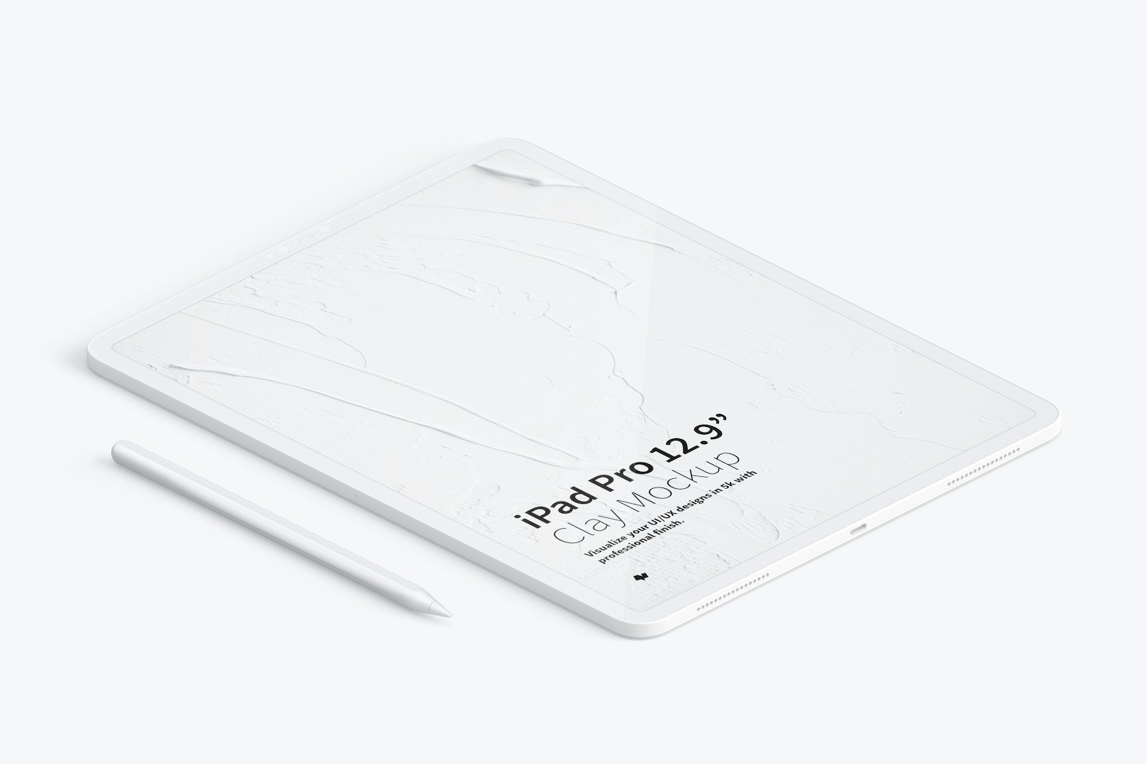 Clay iPad Pro 12.9” Mockup, Isometric Left View