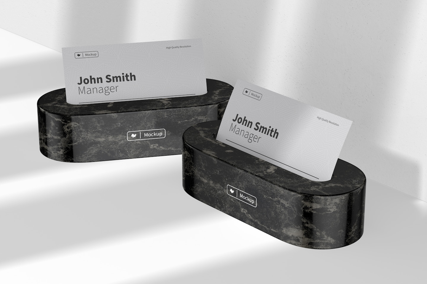 Oval Business Card Holders Mockup, Perspective