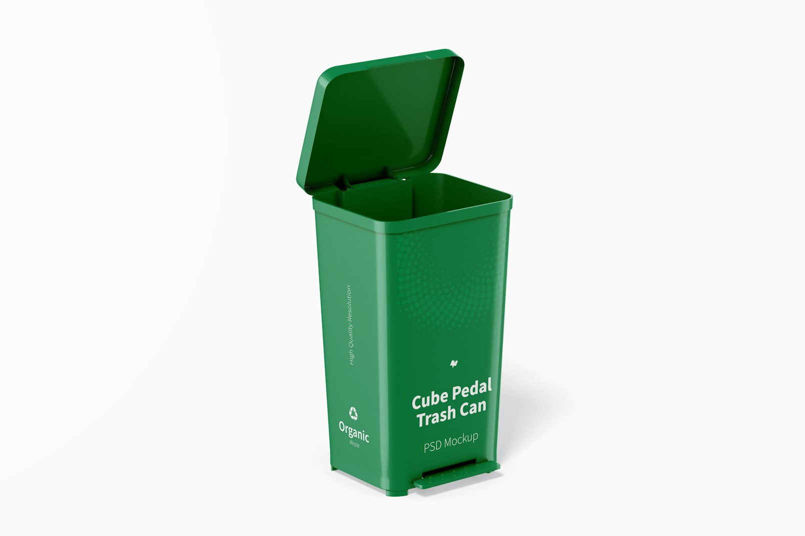 Cube Pedal Trash Can Mockup, Right View