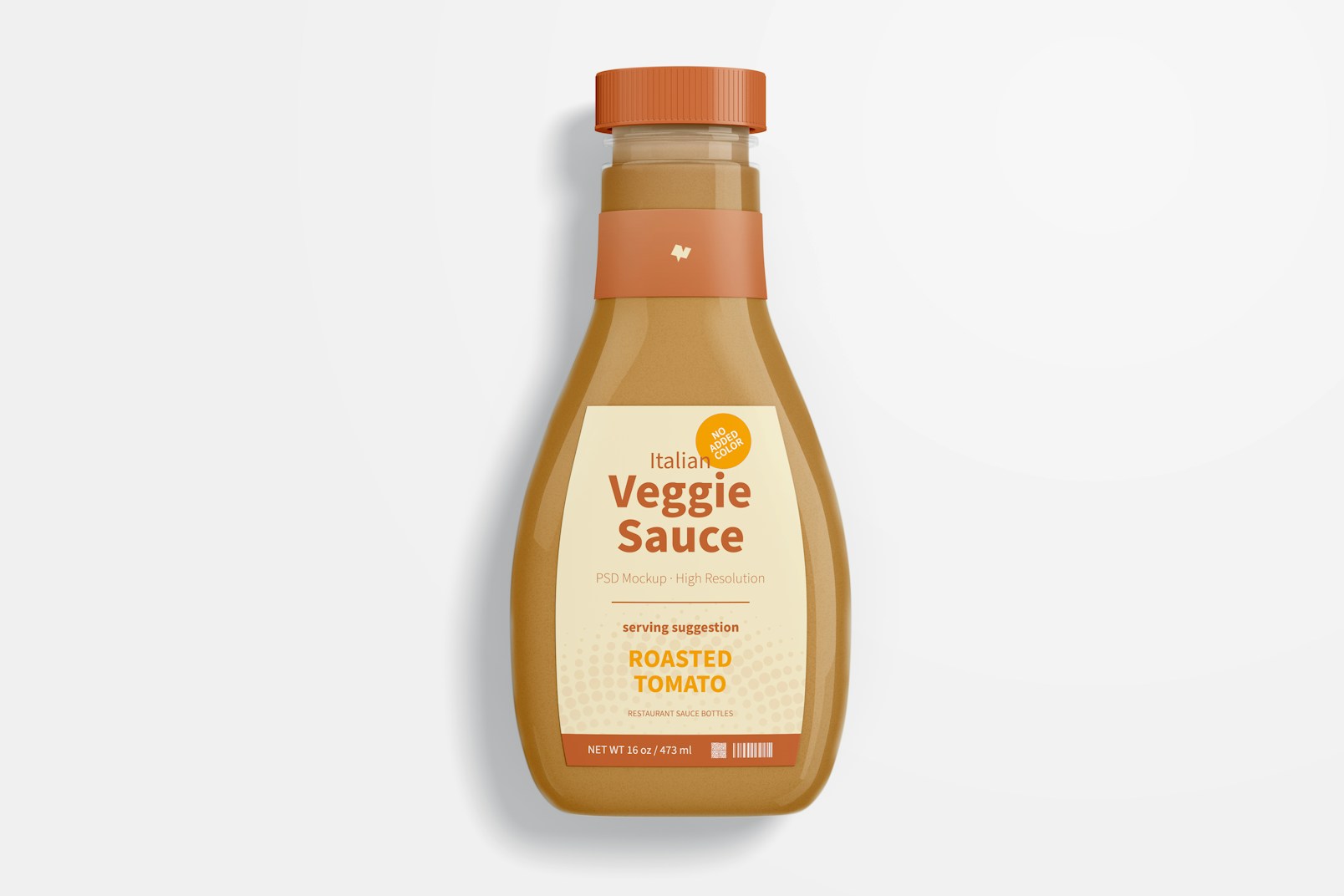Maqueta de Botella de Salsa Vegetariana, Vista Superior