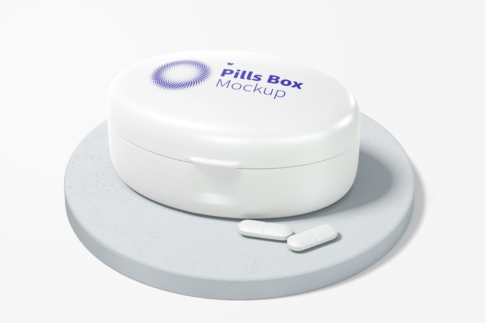 Oval Pills Box Mockup, Front View
