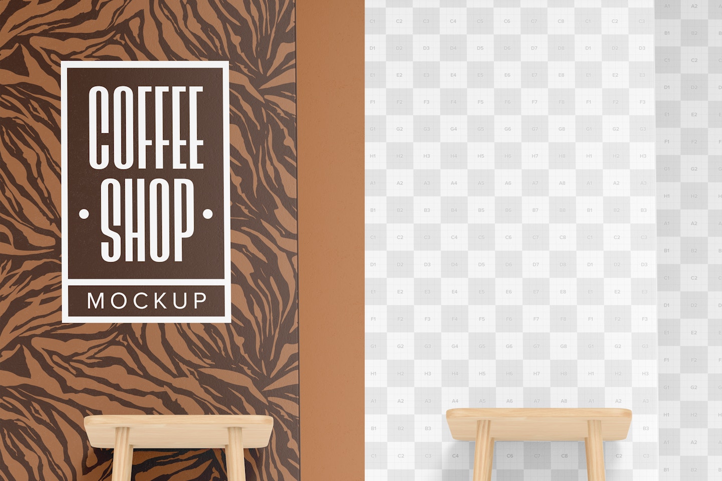 Modern Coffee Shop Mockup, Low Angle View