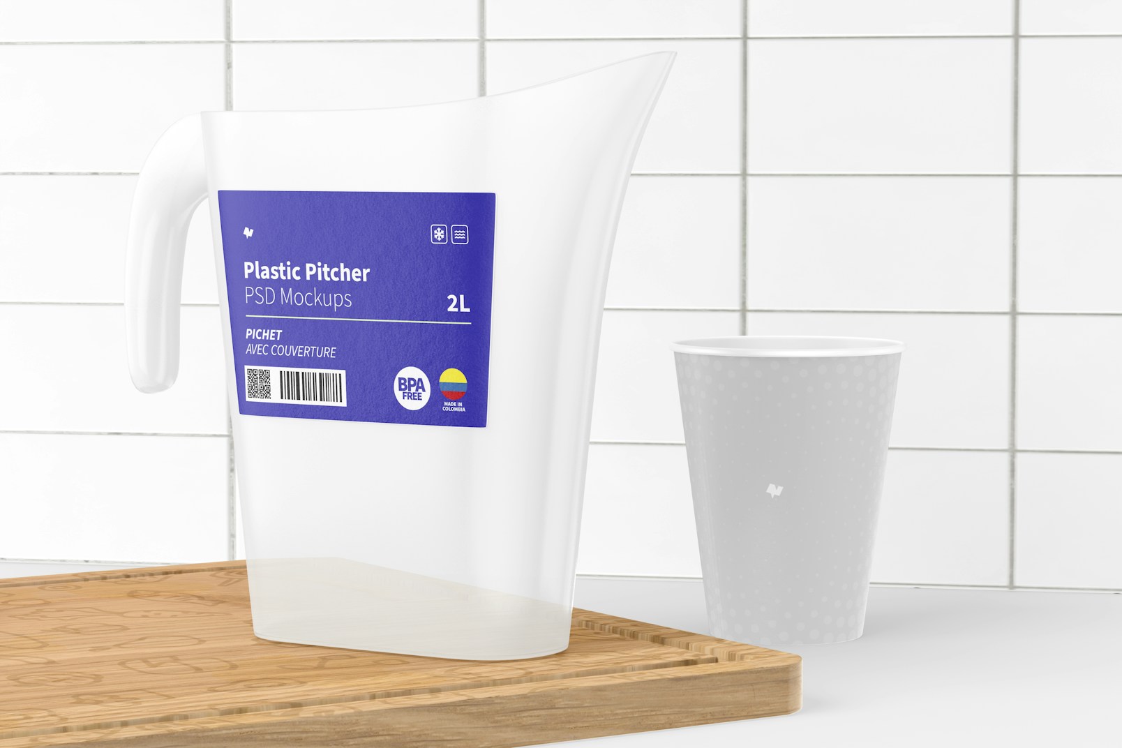 Plastic Pitcher with Wall Mockup