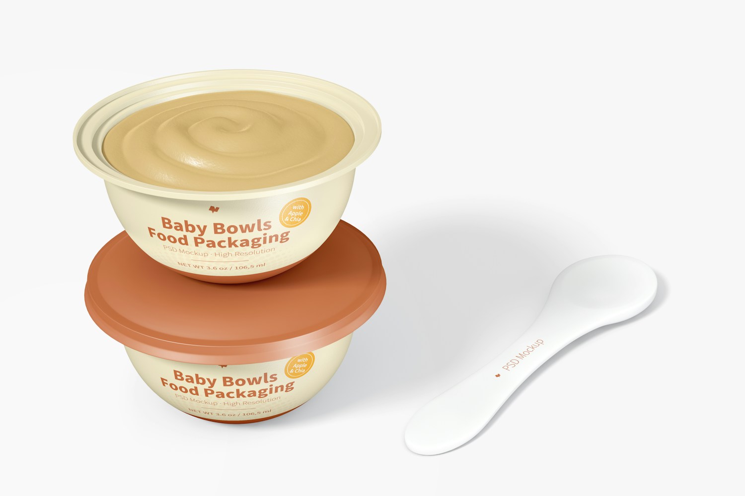 Baby Bowls Food Packaging Mockup, Stacked