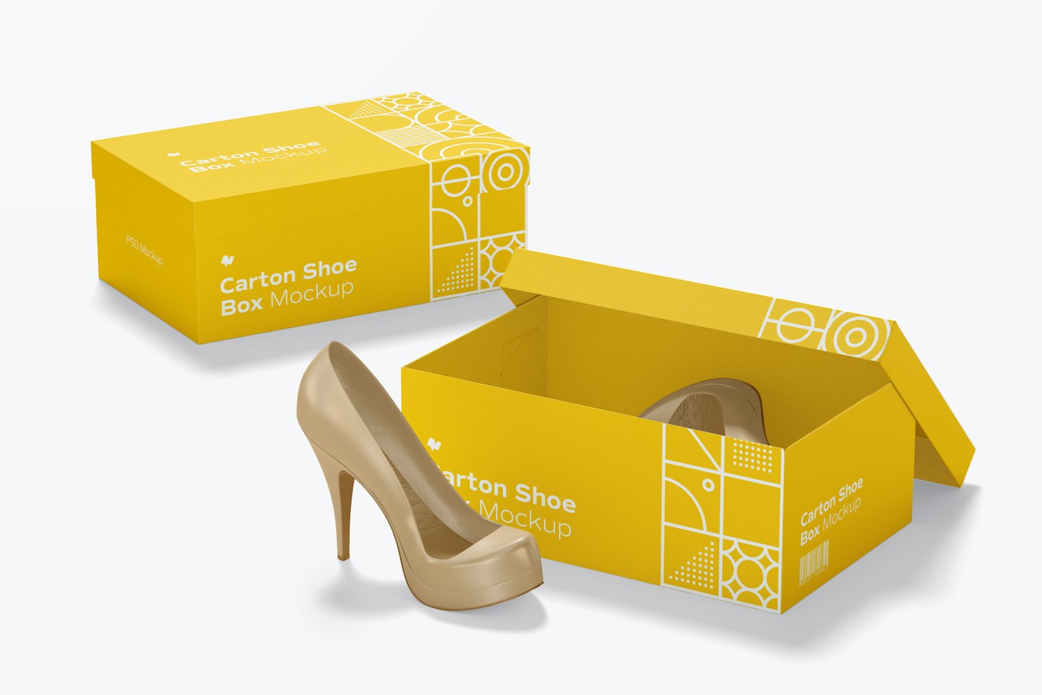Carton Shoe Boxes Mockup, Opened and Closed Carton Shoe Boxes Mockup, Opened and Closed