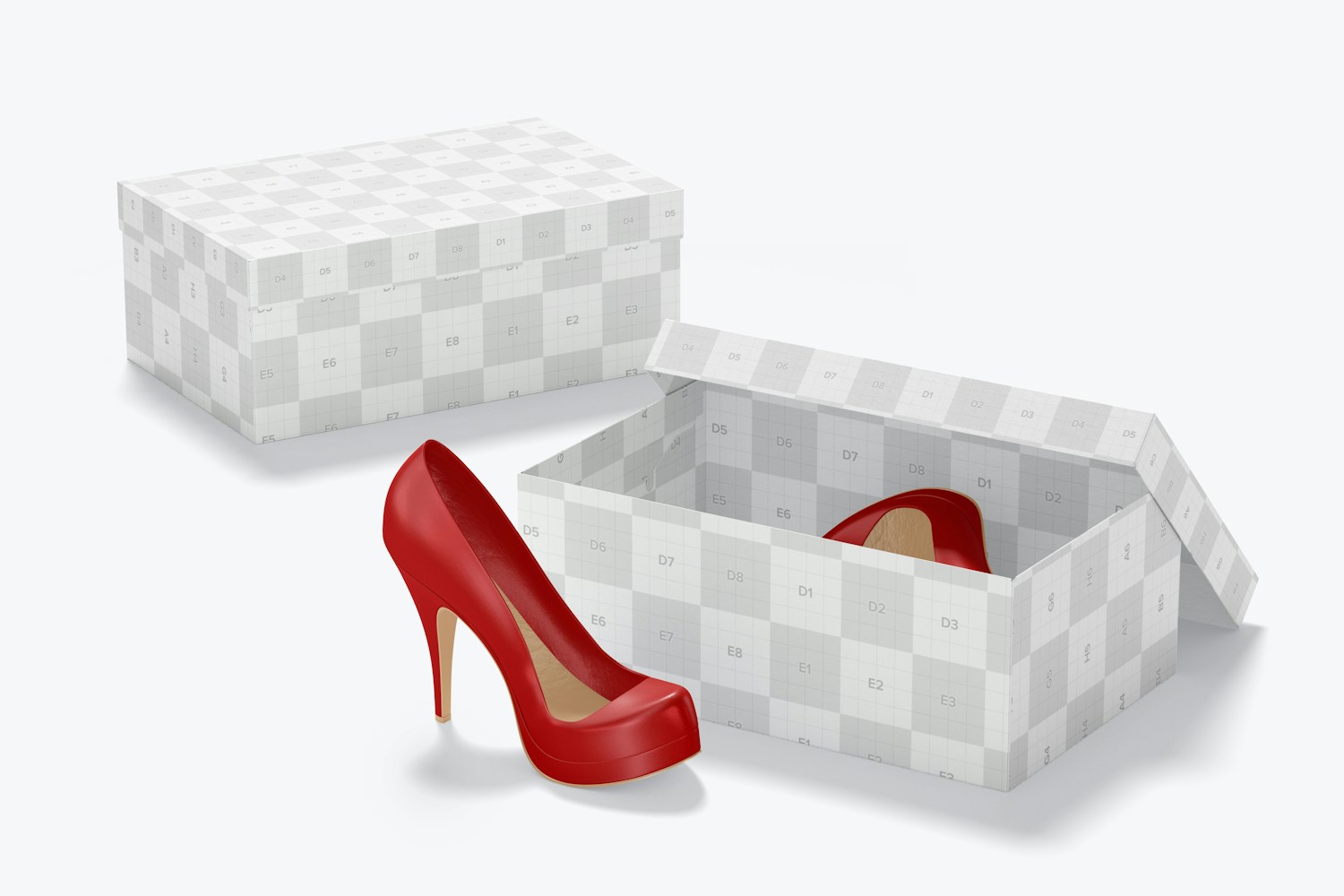 Carton Shoe Boxes Mockup, Opened and Closed