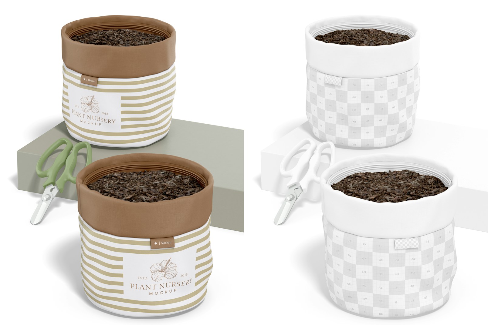 Fabric Plant Pot Covers Mockup, Perspetive