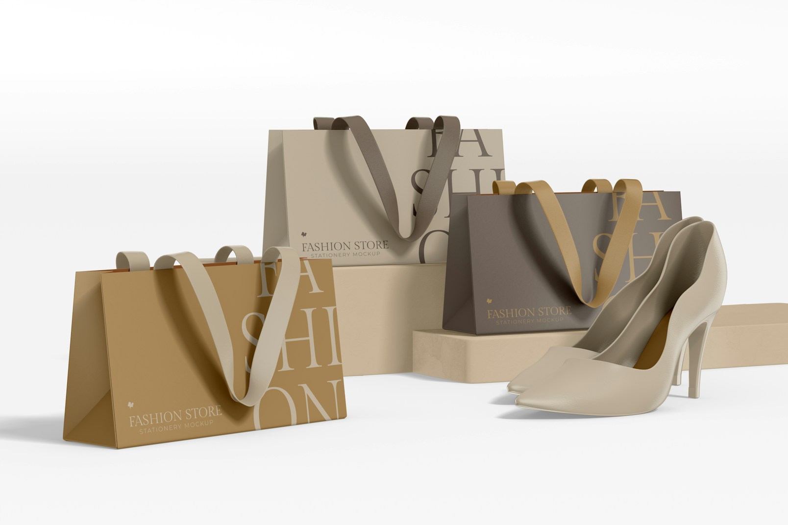 Rectangular Fashion Shopping Bags Mockup, with Heels