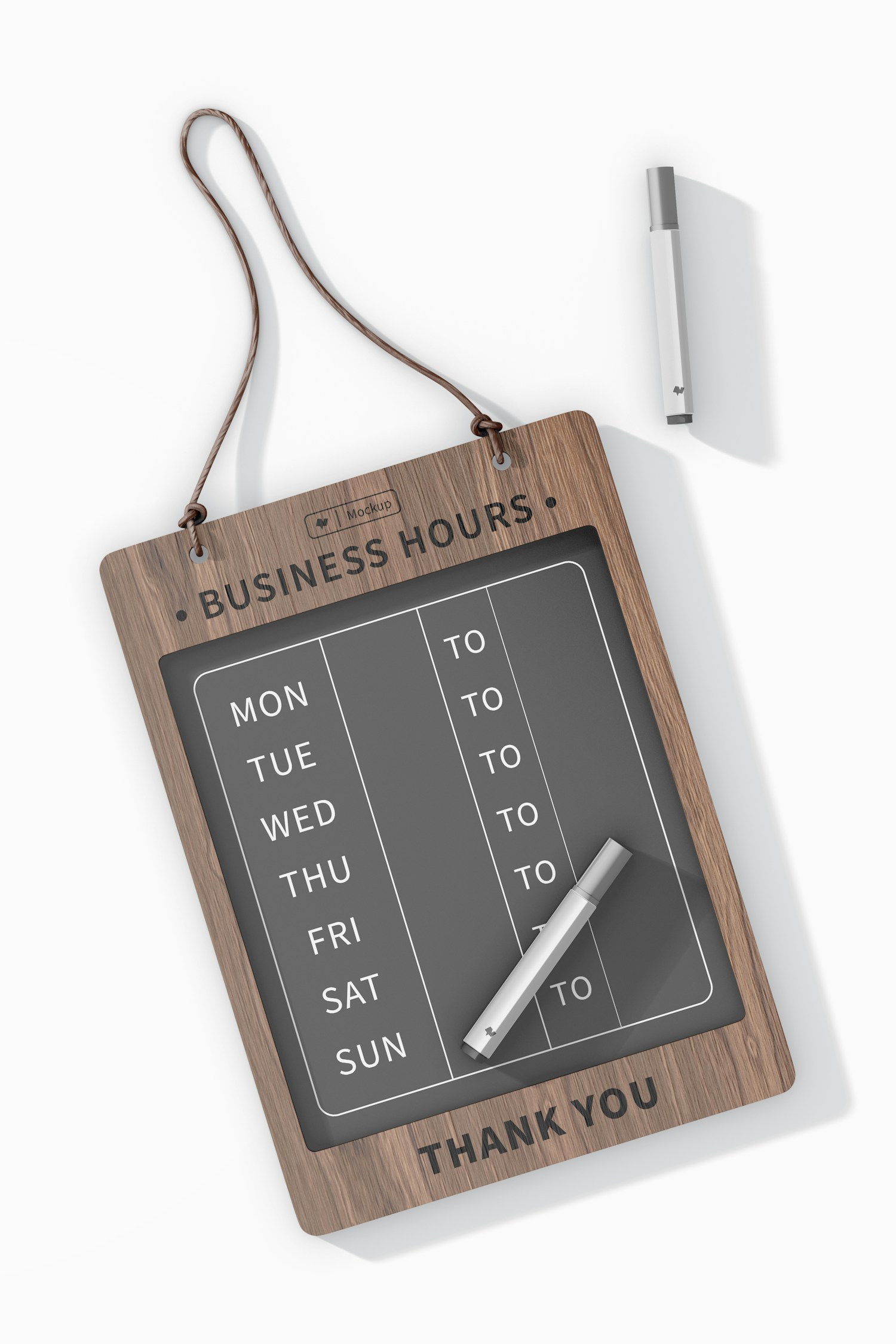 Business Hours Board Mockup, Top View Business Hours Board Mockup, Top View