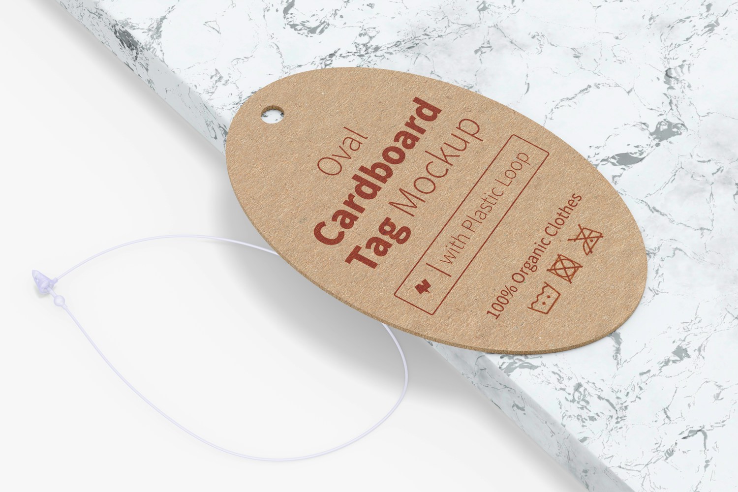 Oval Cardboard Tag with Plastic Loop Mockup, Left View